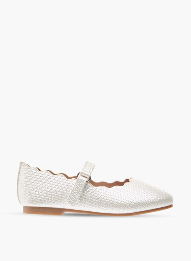 JUNIORS Girls Scallop Detail Ballerina Shoes With Hook And Loop Closure  - Image 3