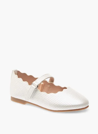 JUNIORS Girls Scallop Detail Ballerina Shoes With Hook And Loop Closure
