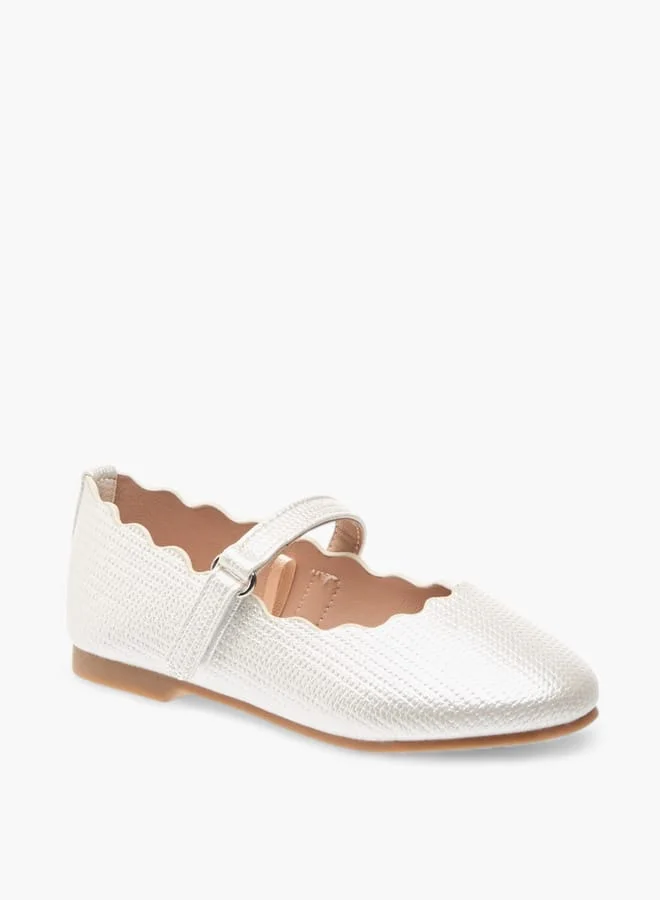 JUNIORS Girls Scallop Detail Ballerina Shoes With Hook And Loop Closure