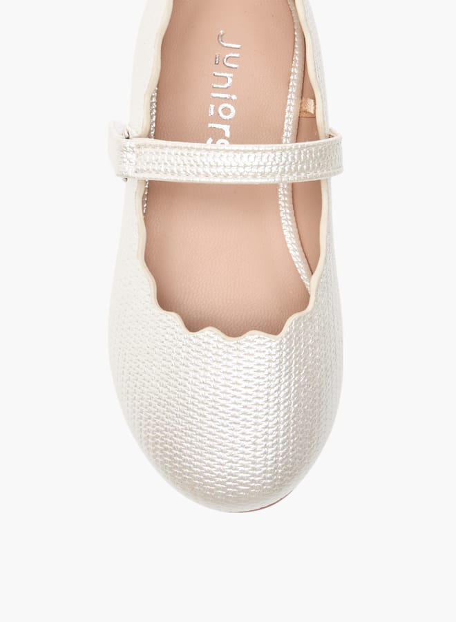 JUNIORS Girls Scallop Detail Ballerina Shoes With Hook And Loop Closure  - Image 4