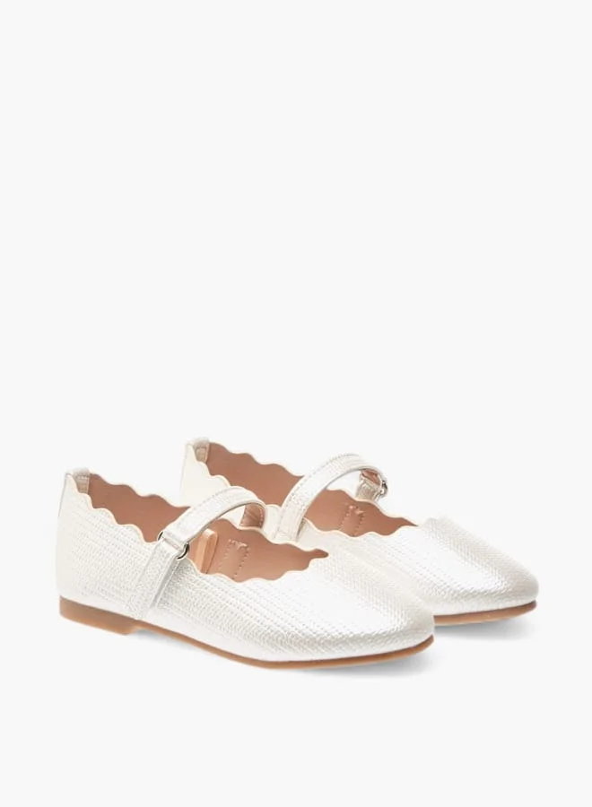 JUNIORS Girls Scallop Detail Ballerina Shoes With Hook And Loop Closure
