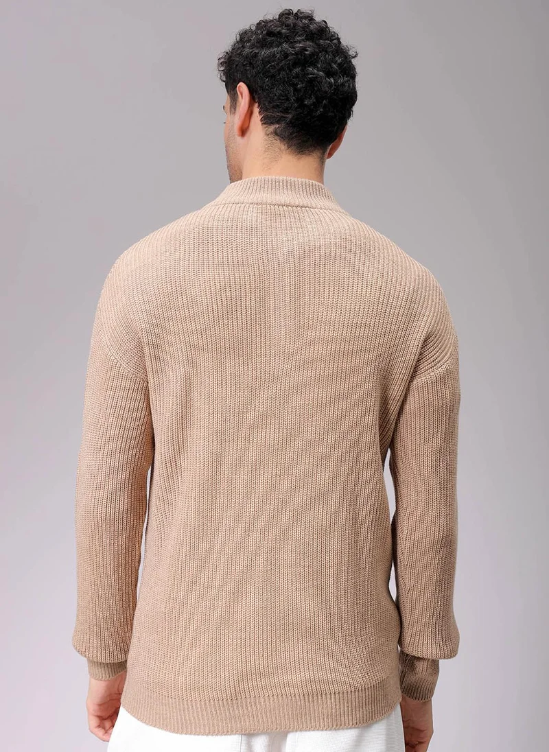 The Indian Garage Co Men Oversized Textured High Neck Sweater