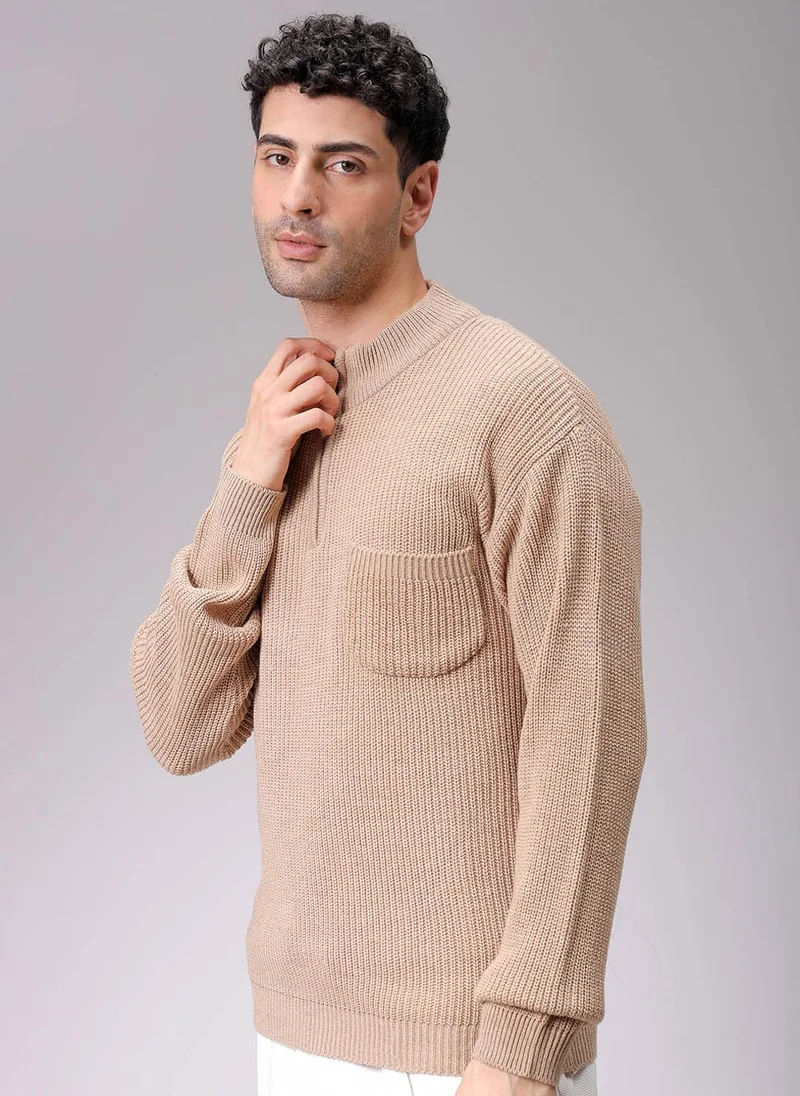 The Indian Garage Co Men Oversized Textured High Neck Sweater