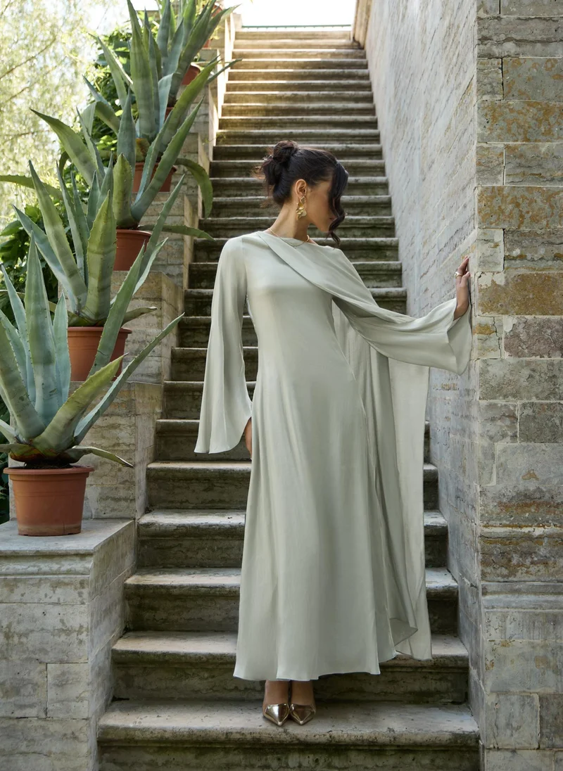 Lichi Textured maxi dress with one shoulder cape