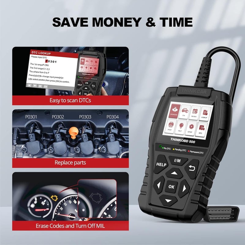 THINKCAR Thinkobd 500 OBD2 Scanner Check Engine Car Code Reader, Full OBD II CAN Diagnostic Scan Tool, Read and Clear Error Codes, Live Data, Vehicle Report, 2.8 Inches Dispaly - Image 4