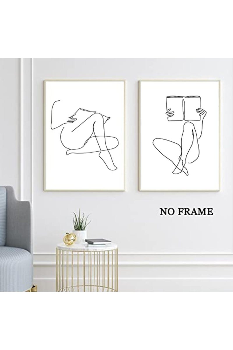 Wallvelart Woman Reading Canvas Wall Art Black and White Pictures Minimalist Line Art Prints Women Silhouette Painting Coffee Cup Poster Reading Room Artwork Minimalist Women Silhouette Art 16x24inchx3 No Frame - Image 3