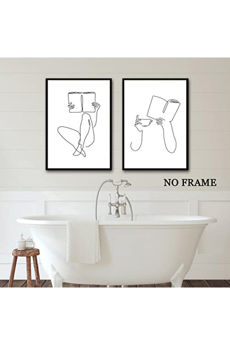 Wallvelart Woman Reading Canvas Wall Art Black and White Pictures Minimalist Line Art Prints Women Silhouette Painting Coffee Cup Poster Reading Room Artwork Minimalist Women Silhouette Art 16x24inchx3 No Frame - Image 5