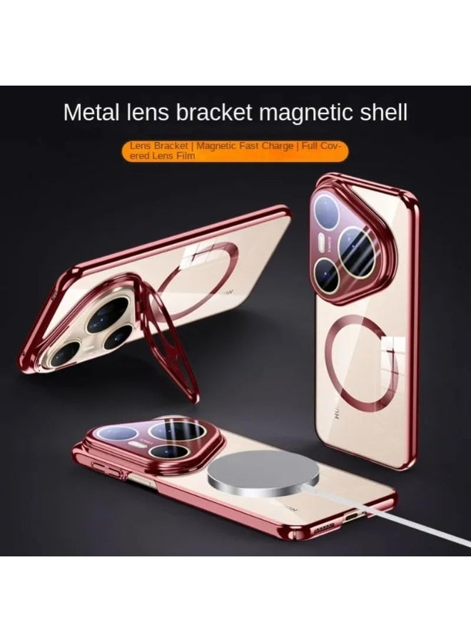 general Magnetic Case for Huawei Pura 80 Ultra 5G [Support Wireless Charging] Metal Camera Stand with All-inclusive Lens Film, Electroplated Clear Shockproof Cover - Image 2