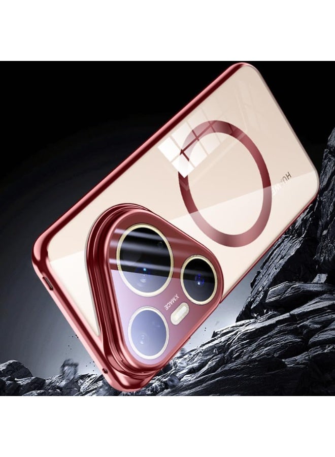 general Magnetic Case for Huawei Pura 80 Ultra 5G [Support Wireless Charging] Metal Camera Stand with All-inclusive Lens Film, Electroplated Clear Shockproof Cover - Image 5