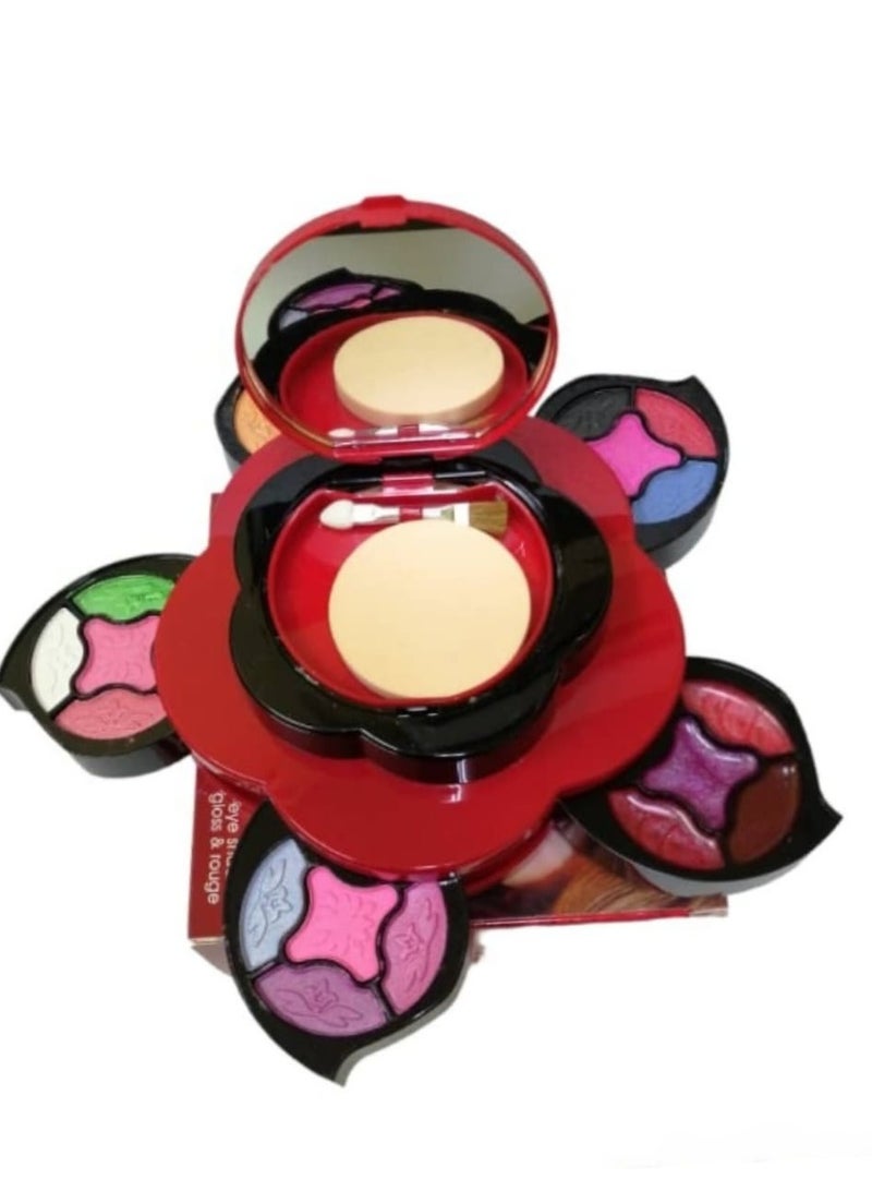 This Kit has a Simple Flower Design And It Is Great For Makeup Beginners. It has Essential Items like Lip Gloss, Blush, and Eye Shadow in Soft Colors - Image 1