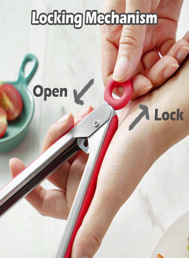 TOWINGO Kitchen Tongs, 9 Inch Tongs for Cooking with Silicone Tips, Food Grade Mini Serving Tong for Nonstick Pans, BBQ, Salad, Set of 3, Red - Image 3