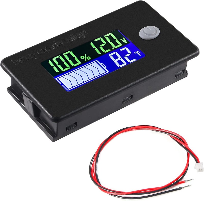 AITIAO Capacity Monitor 10-100v Meter 12v 24v 48v Battery Power Percentage Voltage Fahrenheit Temperature Indicator Gauge - Image 1