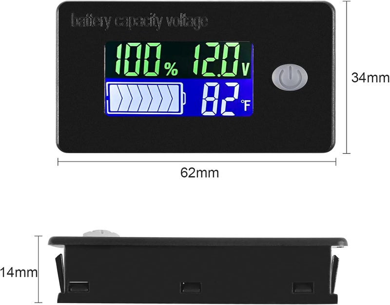 AITIAO Capacity Monitor 10-100v Meter 12v 24v 48v Battery Power Percentage Voltage Fahrenheit Temperature Indicator Gauge - Image 3