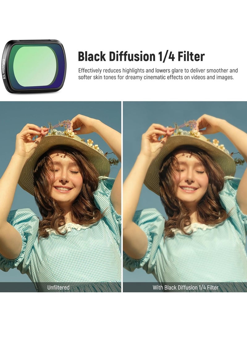 Generic Magnetic NDu0026Black Diffusion 1/4 Effect Filter Kit Compatible with DJI OSMO Pocket 3 Creator Combo Accessories, Action Camera 4 Pack Neutral Density (ND16 ND64 ND256) u0026 Cinematic Mist Filters  - Image 3