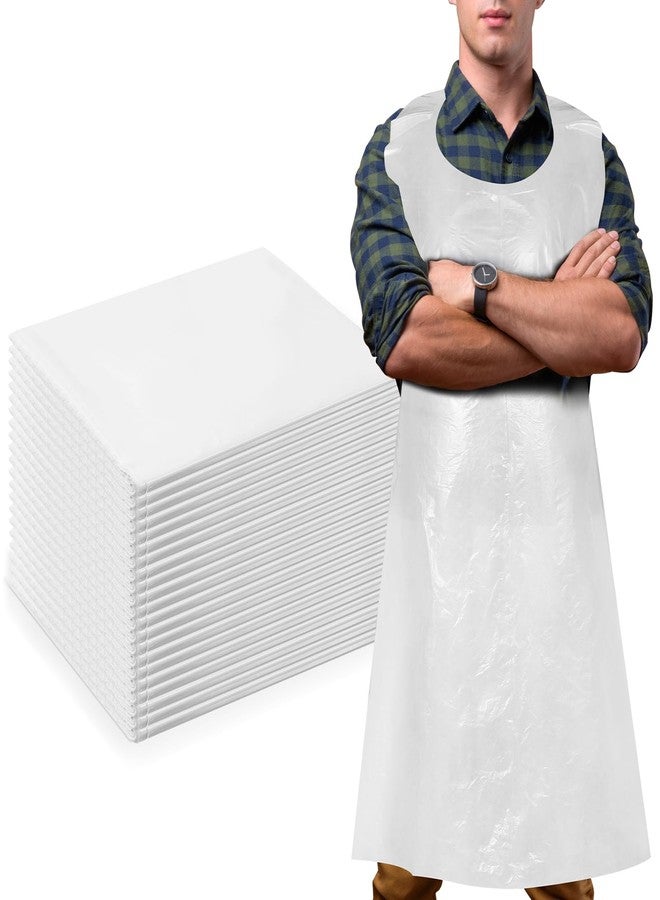 Cozypower 400 Pcs Bulk Plastic Disposable Aprons 28 x 47 Inches Heavyweight White Plastic Poly Apron for Adult Painting Crafts, Arts, Cooking, Commercial or Household Use - Image 1