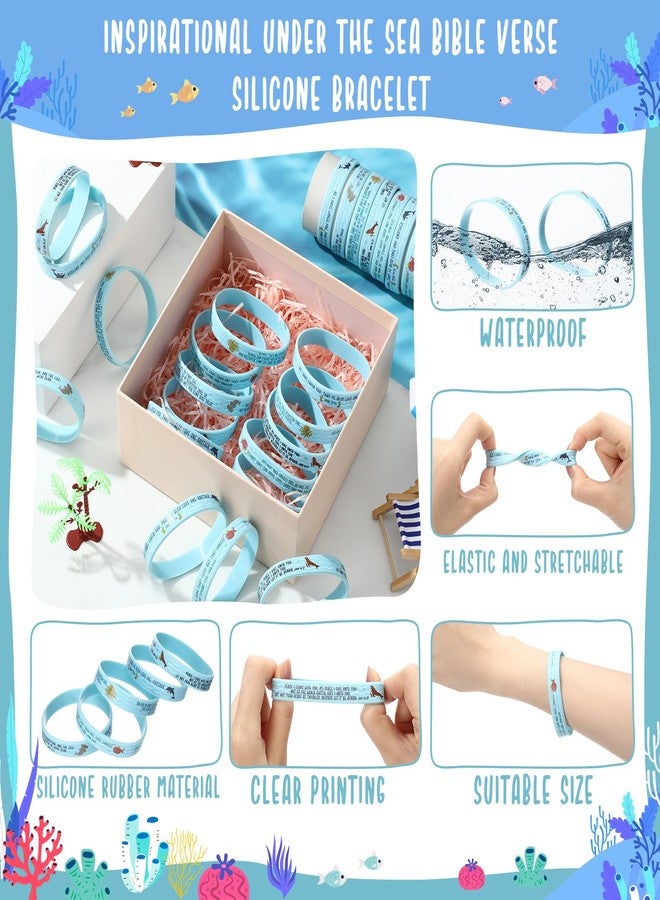 Suncalla 100 Pcs Christian Bracelets Bulk Inspirational Bible Verse Rubber Wristbands Sunday School Halloween Goodie Bag Stuffers Ocean Themed Party Favors Christmas Sea Animals Silicone Bracelets - Image 3