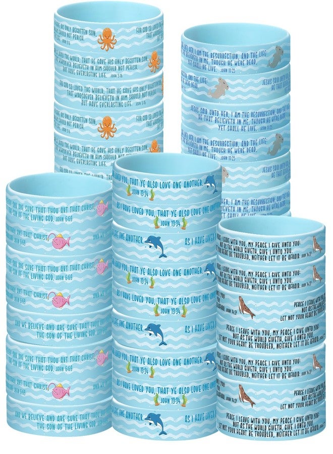 Suncalla 100 Pcs Christian Bracelets Bulk Inspirational Bible Verse Rubber Wristbands Sunday School Halloween Goodie Bag Stuffers Ocean Themed Party Favors Christmas Sea Animals Silicone Bracelets - Image 1