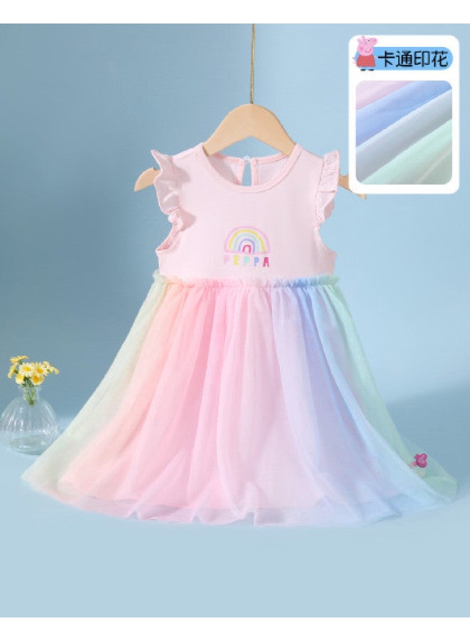 peppa Pig Summer Thin Girls' Breathable Comfortable Dress With Flutter Sleeves And Tank Top - Image 1