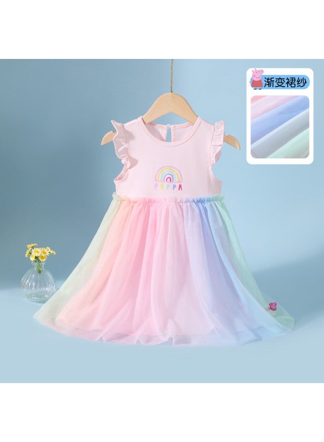 peppa Pig Summer Thin Girls' Breathable Comfortable Dress With Flutter Sleeves And Tank Top - Image 2