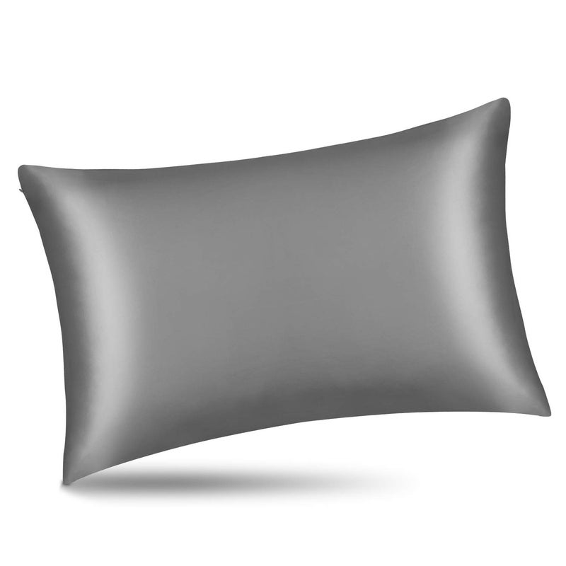 ALASKA BEAR Natural Silk Pillowcase, Hypoallergenic, 19 Momme, 600 Thread Count 100 Percent Mulberry Silk, Standard Size with Hidden Zipper (1pc, Iron Grey) - Image 2