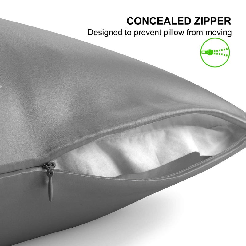 ALASKA BEAR Natural Silk Pillowcase, Hypoallergenic, 19 Momme, 600 Thread Count 100 Percent Mulberry Silk, Standard Size with Hidden Zipper (1pc, Iron Grey) - Image 3