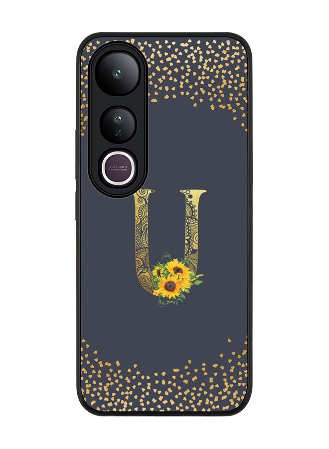 Stylizedd For vivo V50 Lite Case,Slim fit Camera Protection, Shockproof Thin Phone cover  - Custom Floral Monogram - U  (Grey )