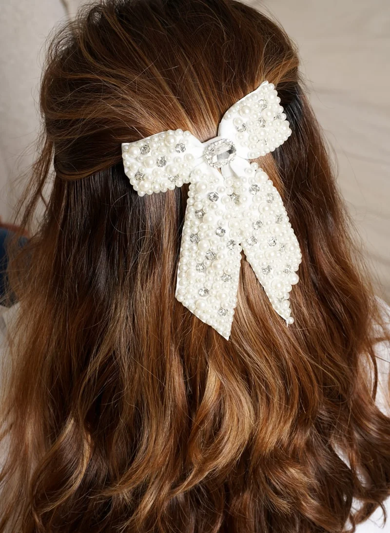 Hair Bow with Stones & Pearls
