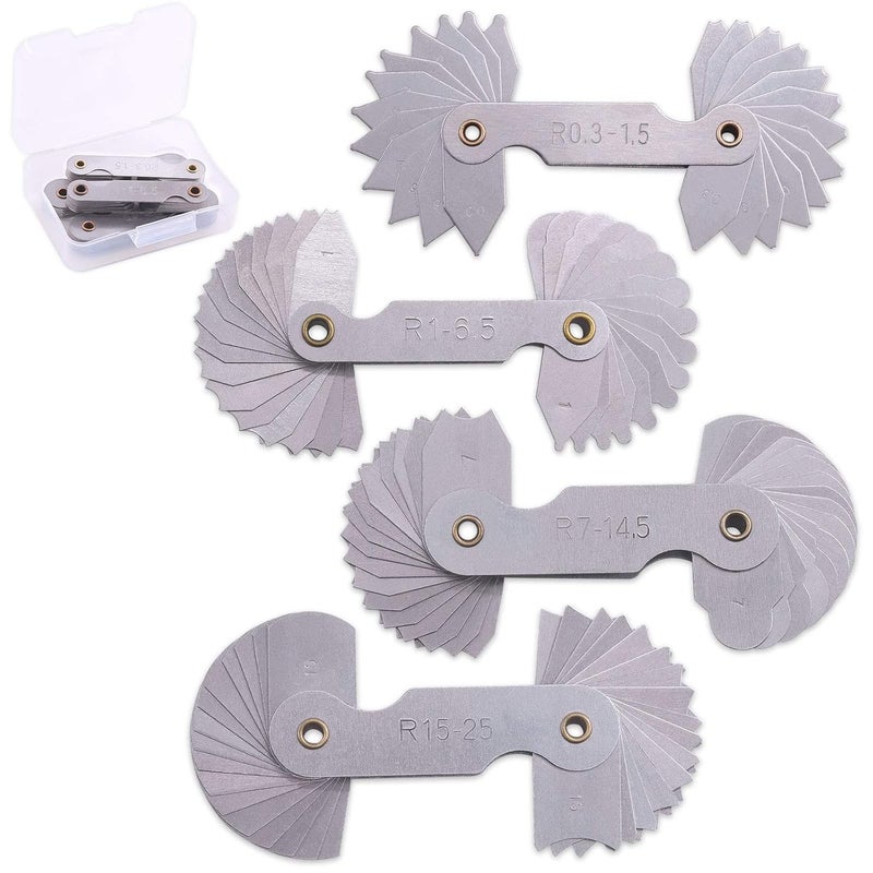 Glarks 4 Pack R0.3-1.5/ R1-6.5/ R7-14.5/ R15-25 Radius Gauge Set, Stainless Steel Radius Fillet Gage Portable Concave Convex Measuring Tool for Tool and Die Makers Check - Image 1