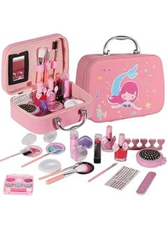 Generic Party With Emma Kids Makeup Kit For Girl Real Washable Makeup Kit For Little Girls Over 8 Year Old Girls Makeup Set With Cute Princess Cosmetic Purse Girls Pretend Play Toy Toys (Mermaid Box)  - Image 1