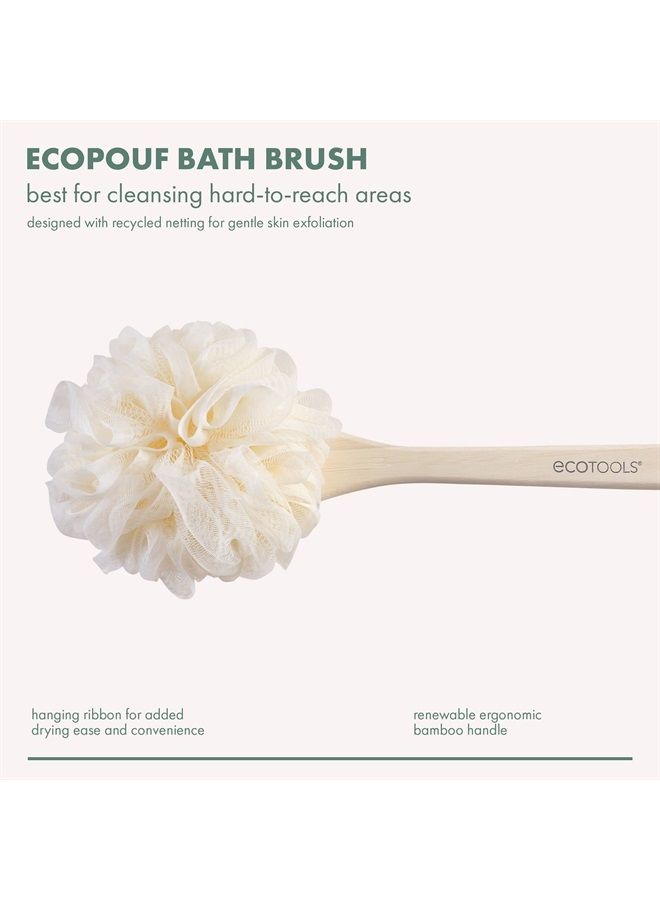 Ecotools EcoPouf Bath Brush, Shower Loofah with Long, Ergonomic Handle, Cleans Hard-to-Reach Areas, Deep Cleansing & Exfoliating, Recycled Netting, Perfect for Men & Women, 1 Count - Image 3