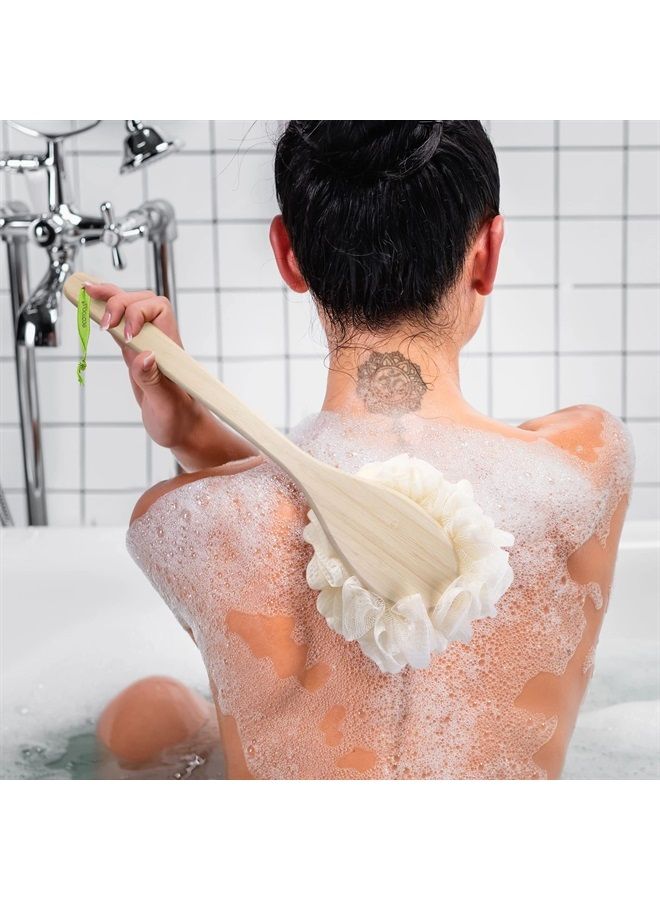 Ecotools EcoPouf Bath Brush, Shower Loofah with Long, Ergonomic Handle, Cleans Hard-to-Reach Areas, Deep Cleansing & Exfoliating, Recycled Netting, Perfect for Men & Women, 1 Count - Image 4