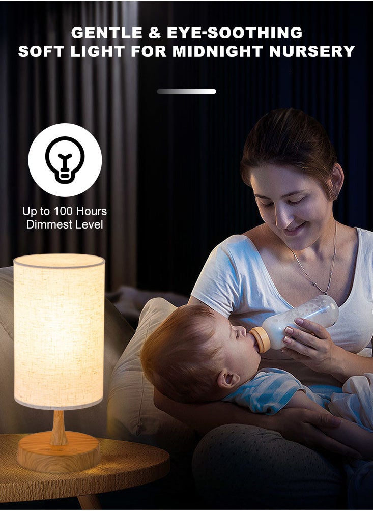 Perfii Bedside Table Lamp, USB switch cable LED Bedrooms Lamps, Nightstand Desk Lamp, Minimalist Solid Wood Round Base with Fabric Shade for Living Room, Kids Room, Office  - Image 4