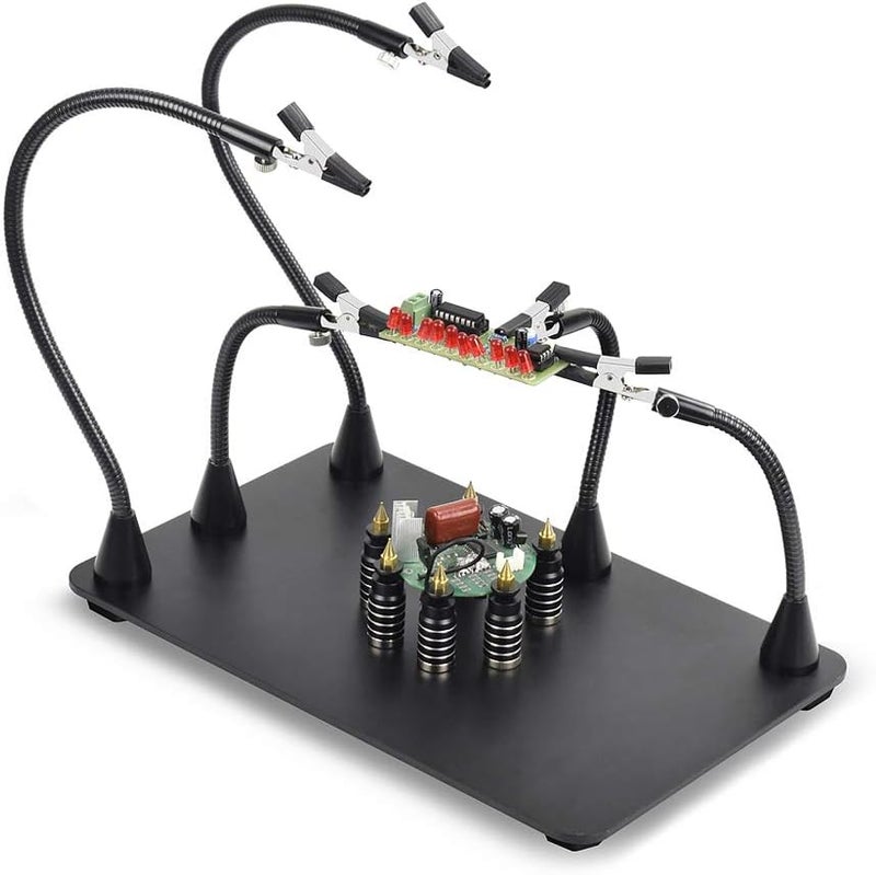 NOEVSBIG Magnetic Helping Hands Soldering Station with Large & Heavy Duty Base, 6 PCB Holders,5 Flexible Arms with Precision 360 Degree Alligator Clip Helping hands for Soldering Electronic Repair DIY - Image 1