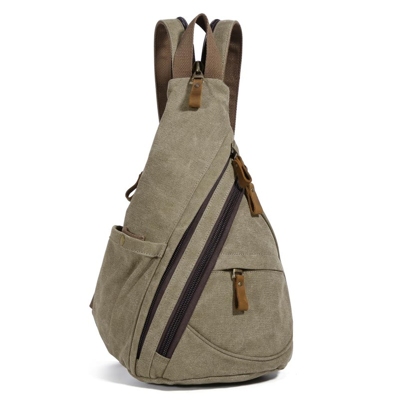 KL928 Canvas Sling Bag - Small Crossbody Backpack Shoulder Casual Daypack Rucksack for Men Women(Large Version,Olive Green) - Image 1