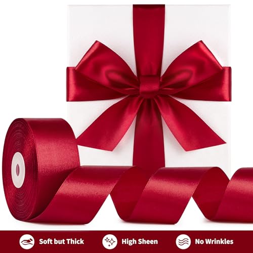 Mauproy 1-1/2 Inch Wide Wine Red Satin Ribbon, 50 Yards Solid Polyester Fabric Ribbon for Roses Making, Gift Wrapping, Valentine's Day, Wedding Decorations, Crafts, Bows - Image 3