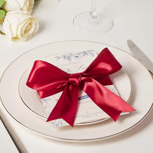 Mauproy 1-1/2 Inch Wide Wine Red Satin Ribbon, 50 Yards Solid Polyester Fabric Ribbon for Roses Making, Gift Wrapping, Valentine's Day, Wedding Decorations, Crafts, Bows - Image 5