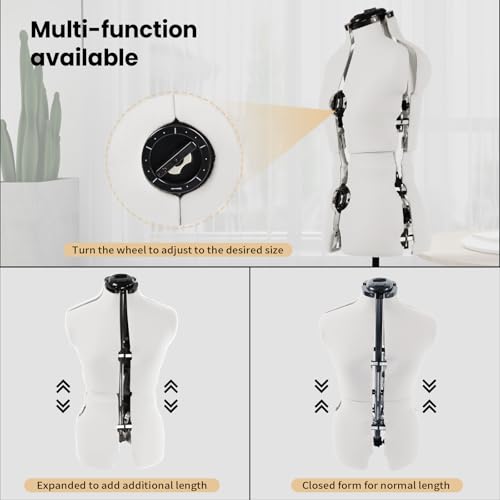 PDM WORLDWIDE Beige Adjustable Dress Form Mannequin for Sewing Female Size 6-14, Pinnable Model Body with 13 Dials, Detachable Casters, 42.5"-60" Height Range for Clothing Display, Small to Medium - Image 3