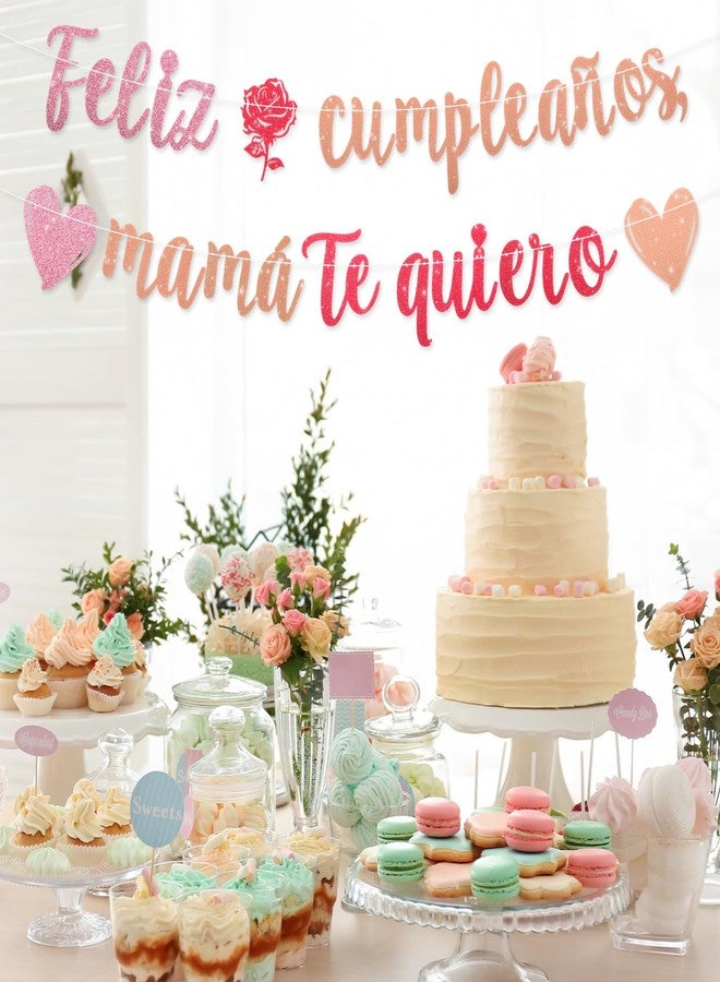 Amabro Feliz Cumpleaños Mamá Banner Spanish Mexico Happy Birthday Mom Backdrop Sign Photography Background Mama I Love You/Best Mom Ever Happy Mother’s Day Rose Heart Backdrop Decorations - Image 4