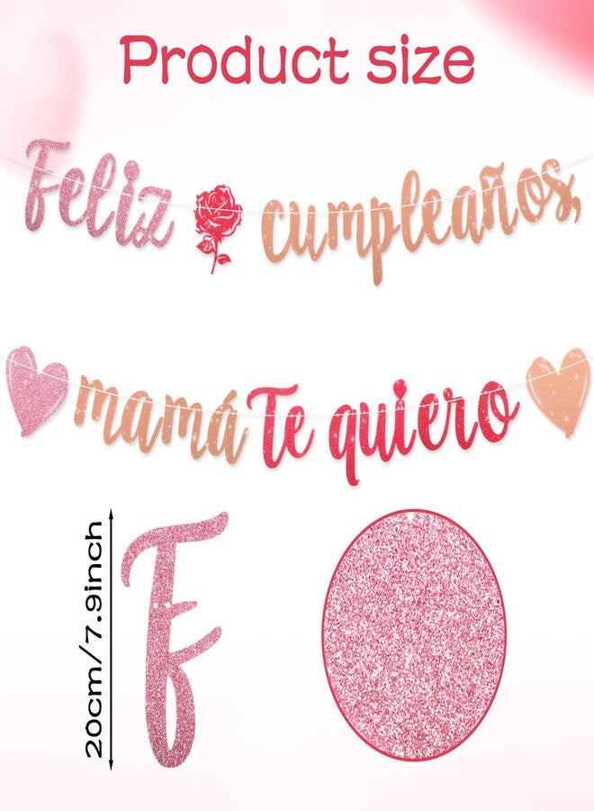 Amabro Feliz Cumpleaños Mamá Banner Spanish Mexico Happy Birthday Mom Backdrop Sign Photography Background Mama I Love You/Best Mom Ever Happy Mother’s Day Rose Heart Backdrop Decorations - Image 5