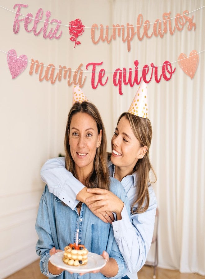 Amabro Feliz Cumpleaños Mamá Banner Spanish Mexico Happy Birthday Mom Backdrop Sign Photography Background Mama I Love You/Best Mom Ever Happy Mother’s Day Rose Heart Backdrop Decorations - Image 2
