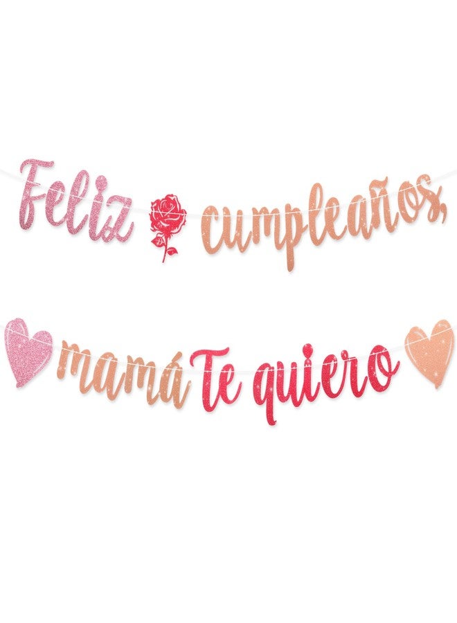 Amabro Feliz Cumpleaños Mamá Banner Spanish Mexico Happy Birthday Mom Backdrop Sign Photography Background Mama I Love You/Best Mom Ever Happy Mother’s Day Rose Heart Backdrop Decorations - Image 1