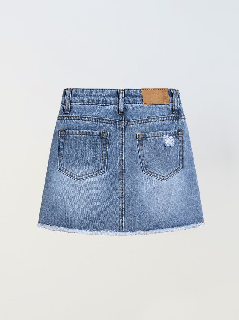 Hc Children'S High Waist Ripped Denim Skirt A- Line Skirt Hip Girls' Denim Skirt Approval - Image 3