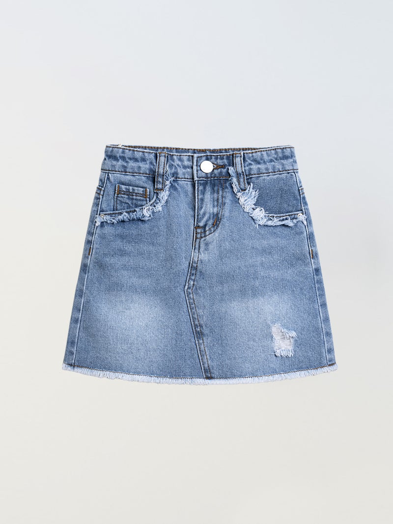 Hc Children'S High Waist Ripped Denim Skirt A- Line Skirt Hip Girls' Denim Skirt Approval - Image 2