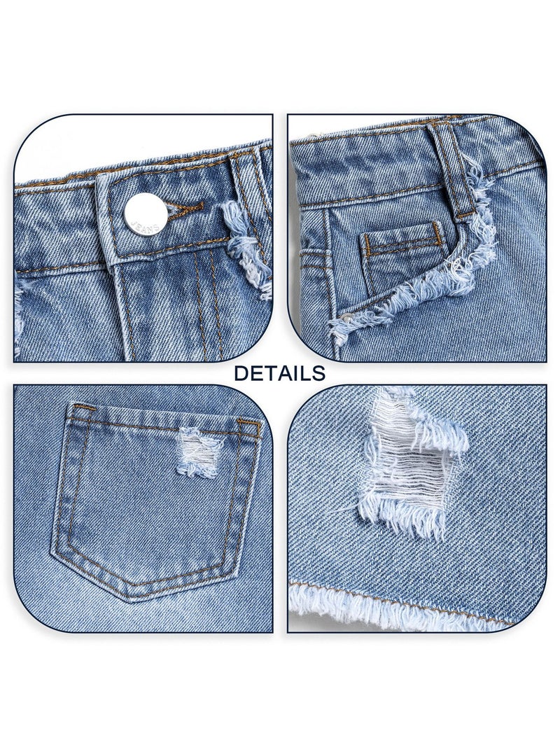 Hc Children'S High Waist Ripped Denim Skirt A- Line Skirt Hip Girls' Denim Skirt Approval - Image 4