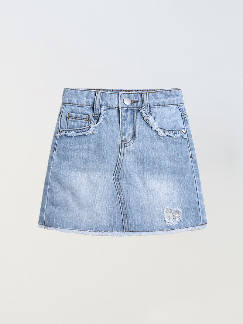 Hc Children'S High Waist Ripped Denim Skirt A- Line Skirt Hip Girls' Denim Skirt Approval - Image 1