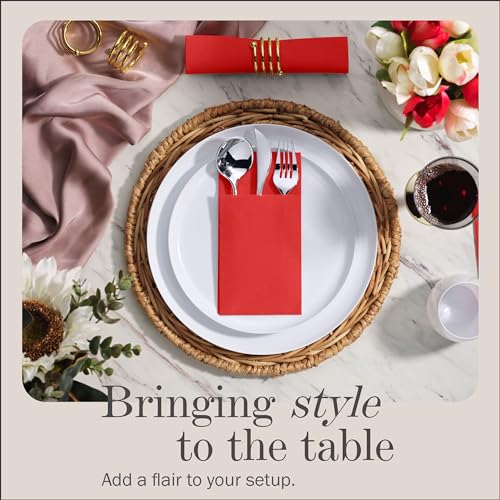 NAPEREE 100-Pack Disposable Napkins With Pocket For Flatware, Red Napkins Paper For Christmas, Wedding, Dinner Or Party, Built-In Pocket For Silverware, Prefolded - Image 2