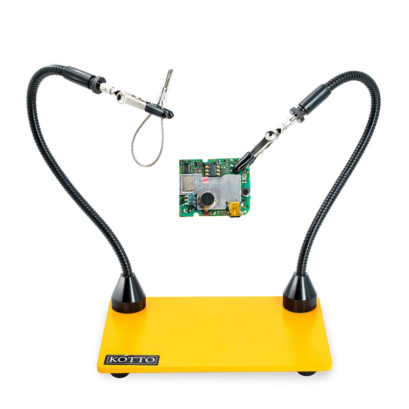 KOTTO Third Hand Soldering Tool PCB Holder Two Magnetic Based Flexible Metal Arms Helping Hands Crafts Jewelry Hobby Workshop Helping Station Non-Slip Steel Weighted Base - Image 1