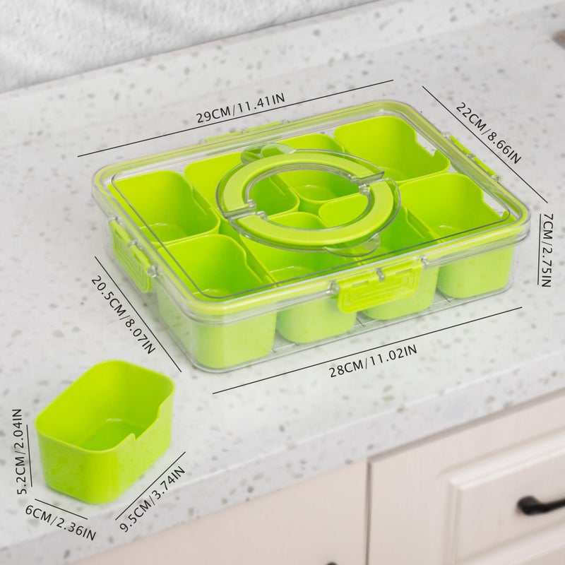 WACOI Divided Snack Serving Tray with Lid and Handle Travel Snackle Charcuterie Container Portable Storage Organizer for Candy, Fruits, Nuts, Snacks, Party, Picnic (1pack, Green) - Image 2
