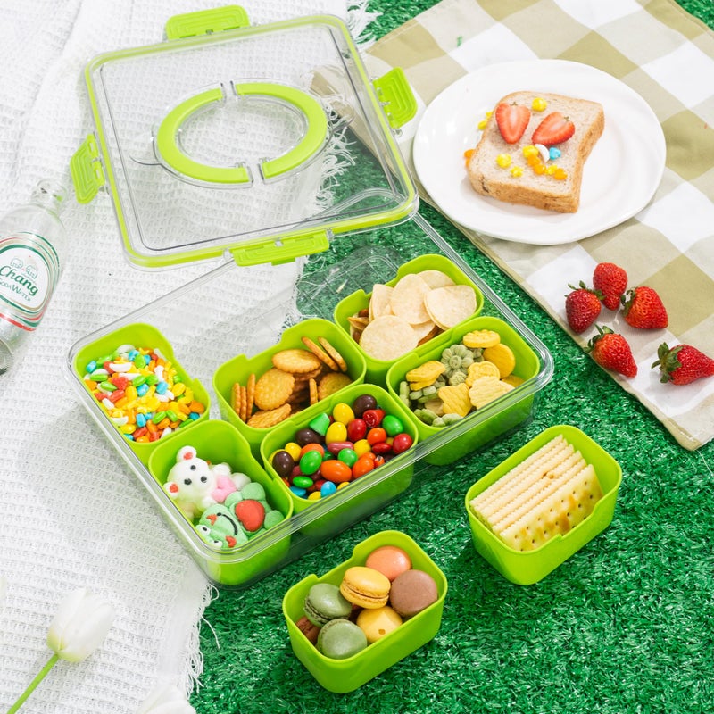 WACOI Divided Snack Serving Tray with Lid and Handle Travel Snackle Charcuterie Container Portable Storage Organizer for Candy, Fruits, Nuts, Snacks, Party, Picnic (1pack, Green) - Image 5