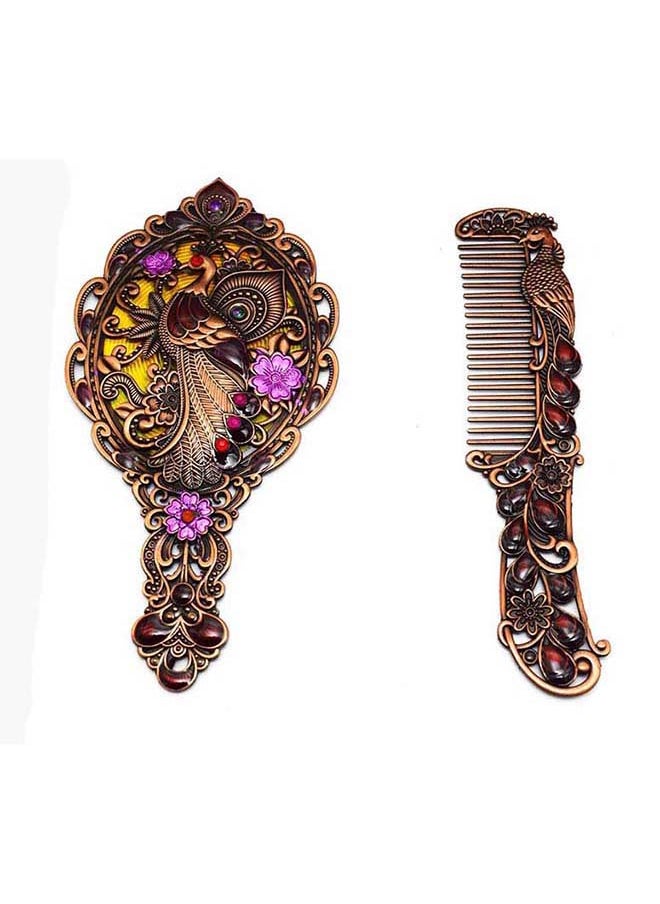 immatgar immatgar pharaonic Peafowl makeup pocket mirror with comb ancient Egyptian souvenirs gifts for women and mother from Egypt (Peafowl 2 - Red - 13.5 CM Tall)  - Image 1